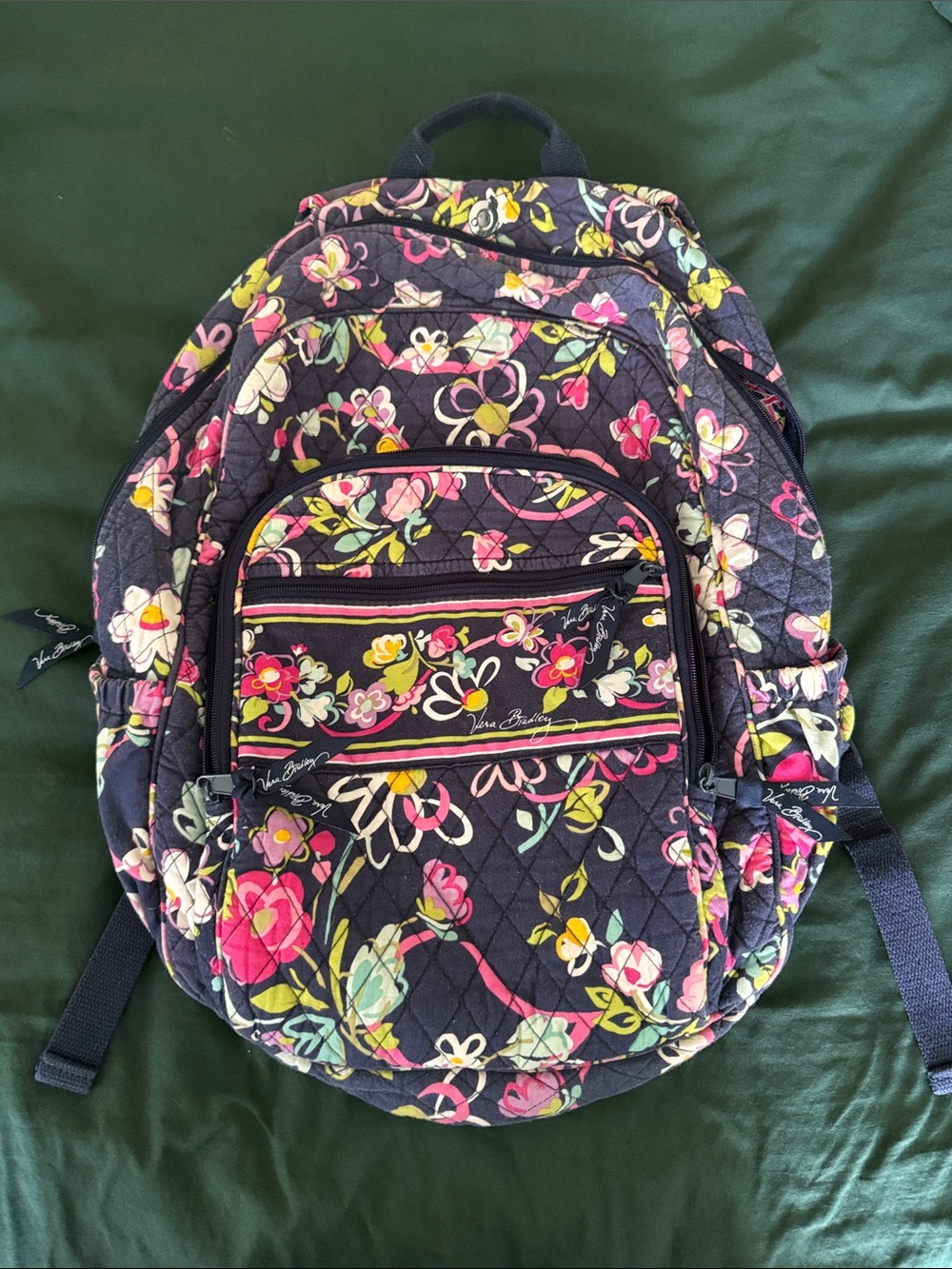 Vera Bradley Quilted Navy Backpack with Pink & Yellow Floral Print